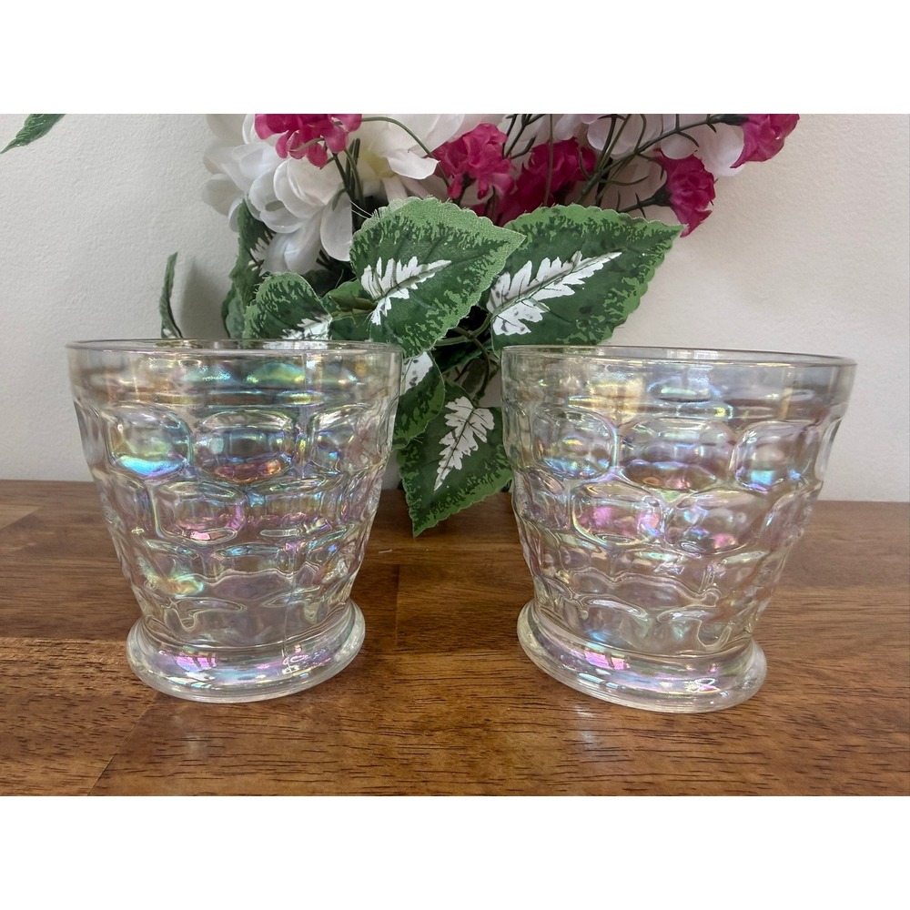 Vintage Federal Glass Colonial Iridescent Tumblers Set Of 2 Carnival Style‎  MCM